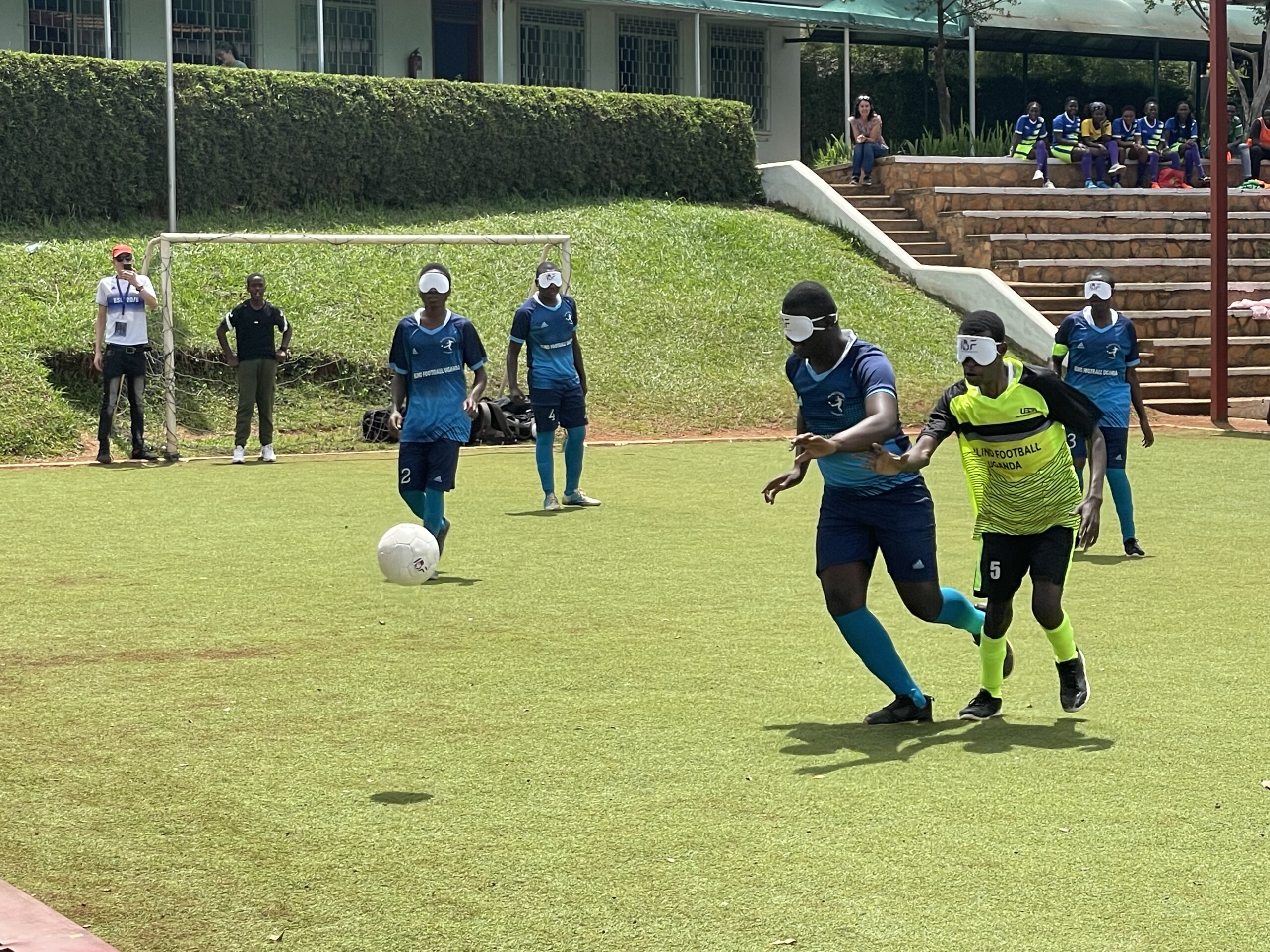 Young people with visual impairments enjoying Blind soccer at the French School Kampala